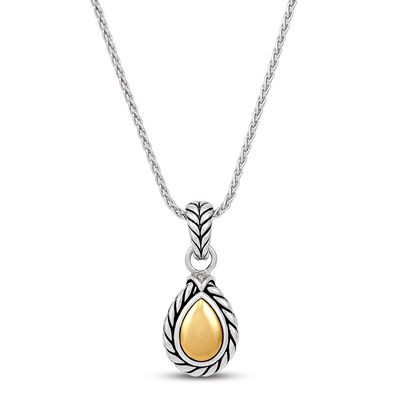 Textured Wheat Diamond Accent Pendant Sterling Silver/14K Yellow Gold