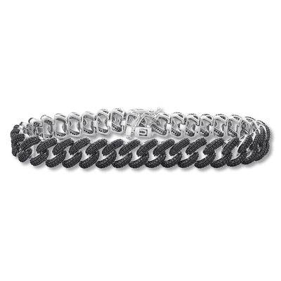 Men's Black Diamond Link Bracelet 1-1/2 ct tw Sterling Silver