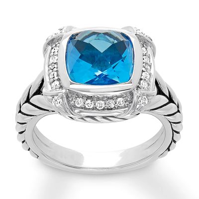 Blue Topaz Ring 1/5 carat tw Diamonds Sterling Silver