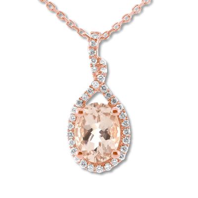 Morganite Necklace 1/6 ct tw Diamonds 14K Rose Gold