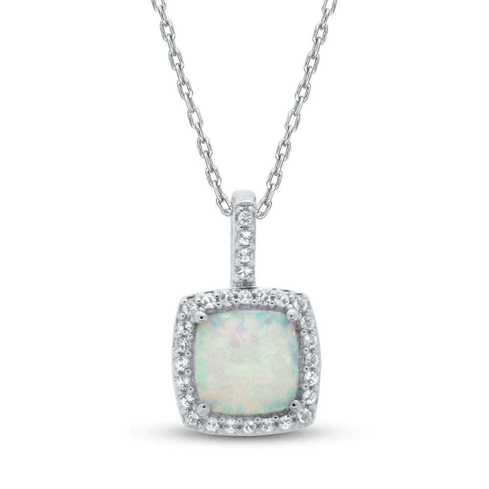 Lab-Created Opal & White Topaz Necklace 10K White Gold