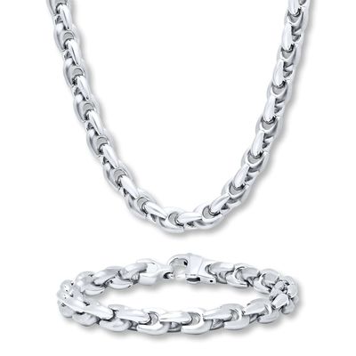 Men's Link Bracelet Set Stainless Steel 9.25" Length