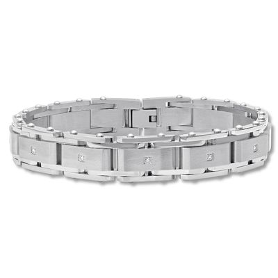Men's Link Bracelet 1/10 ct tw Diamonds Stainless Steel