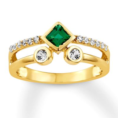 Lab-Created Emerald Ring Lab-Created Sapphires 10K Yellow Gold