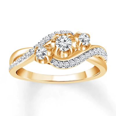 Diamond 3-Stone Ring 1/2 ct tw Round-cut 14K Yellow Gold