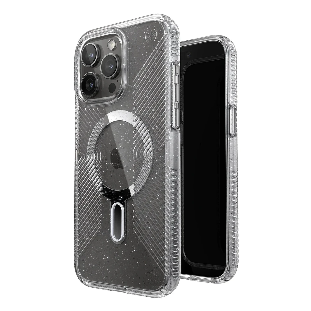 Speck Presidio Lux Glitter Grip Case with MagSafe/Click Lock for iPhone 15 Pro Max- Clear/Platinum Glitter