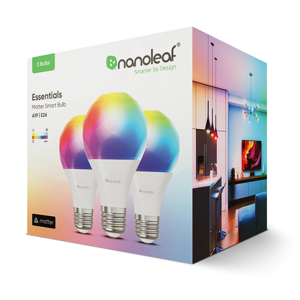 Nanoleaf Essentials Matter A19 | E26 Smart Bulbs (3 Pack)