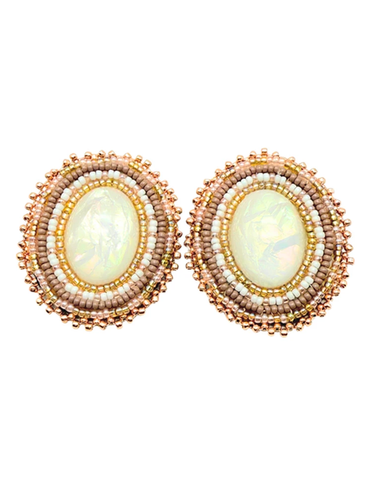 Oval Beaded Post Earrings - Katelin Wilson