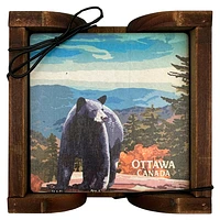 Ottawa Canada Bear Coaster Set with Wood Holder