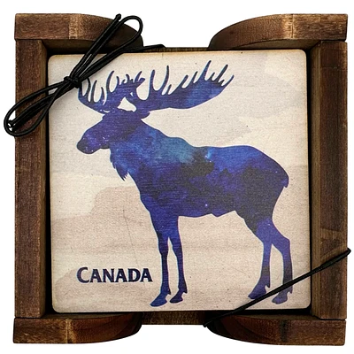 Canada Blue Moose Coaster Set with Holder