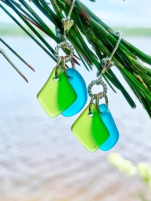 Turquoise/Green Sea Glass Earrings