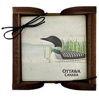 Ottawa Canada Loon Coaster Set with Wood Holder