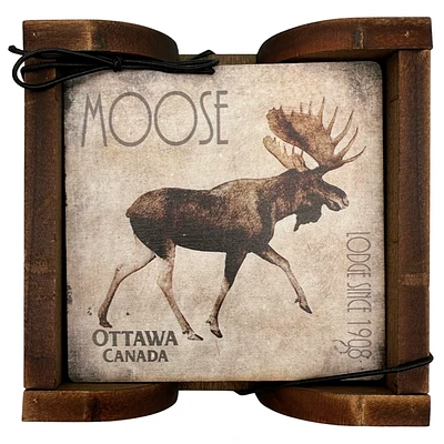 Canada Moose Coaster Set with Holder