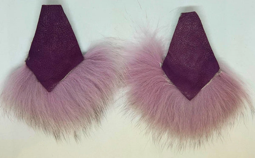 Purple Leather Earrings with Fur Trim