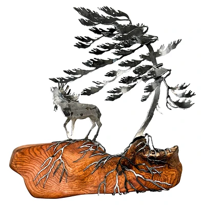 Trees and Moose Wood & Metal Wall Sculpture - Cathy Mark