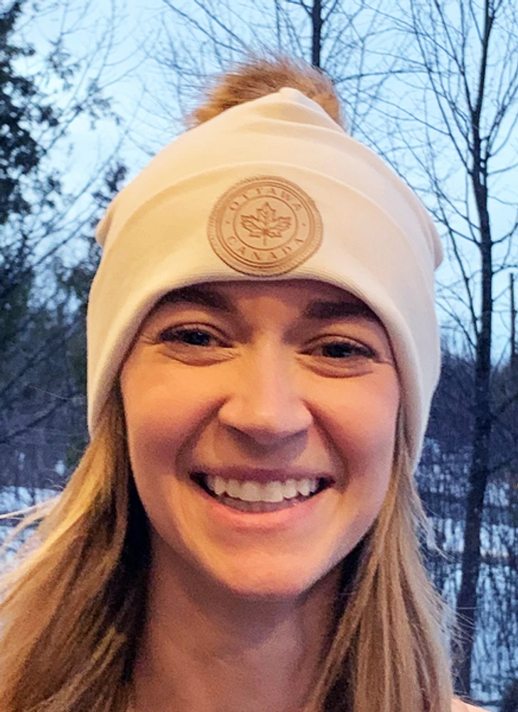 Ottawa Canada Maple Leaf Toque with Pom Pom - Cream