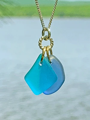 Turquoise Sea Glass Double Pendant