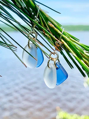 Blue/White Sea Glass Earrings