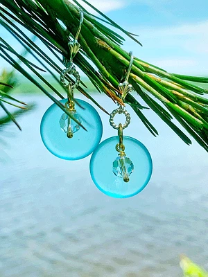 Turquoise Sea Glass Round Earrings