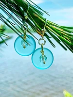 Turquoise Sea Glass Round Earrings