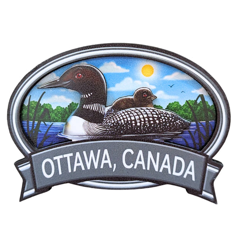 Ottawa Canada 2D Loon and Baby - Wooden Magnet