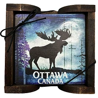 Ottawa Canada Moose Coasters Set with Holder