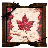 Maple Leaf Flag Coasters Set with Holder