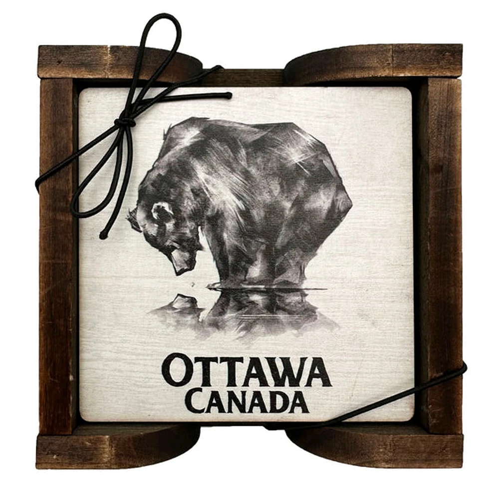 Ottawa Reflecting Bear Coasters Set with Holder