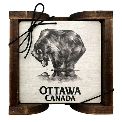 Ottawa Reflecting Bear Coasters Set with Holder