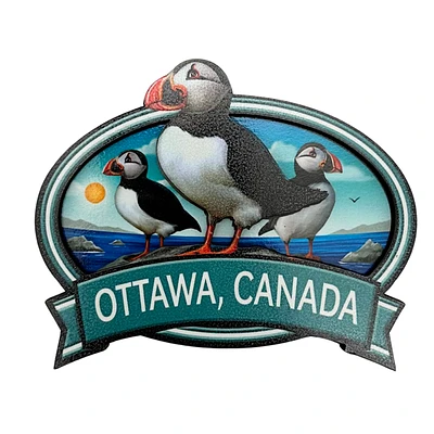 Ottawa Canada 2D Puffin - Wooden Magnet