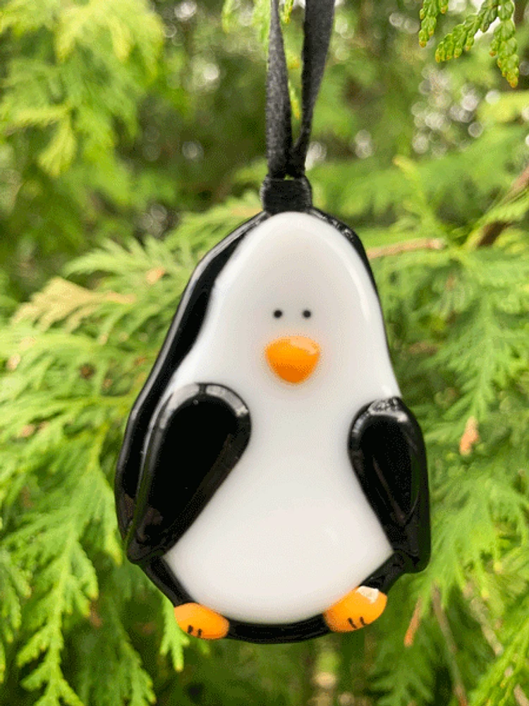 Fused Glass Penguin Ornament