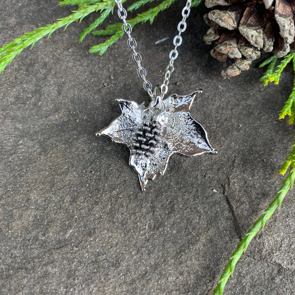 Silver Maple Leaf & Pine Cone Pendant