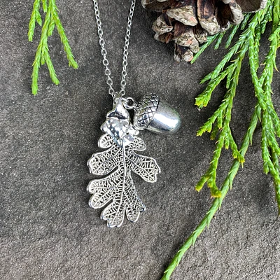 Silver Oak Leaf & Acorn Pendant