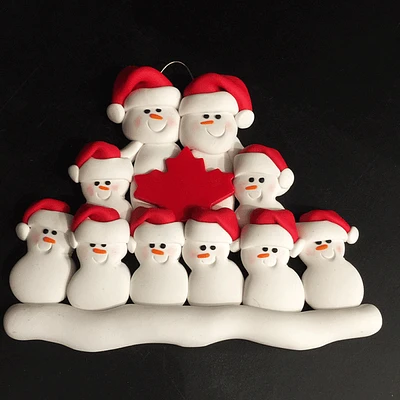 Maple Leaf Snowman Family of Ten Ornament