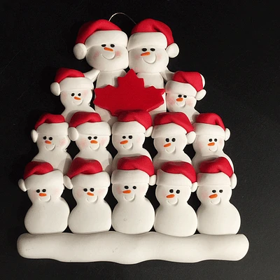 Maple Leaf Snowman Family of Fourteen Ornament