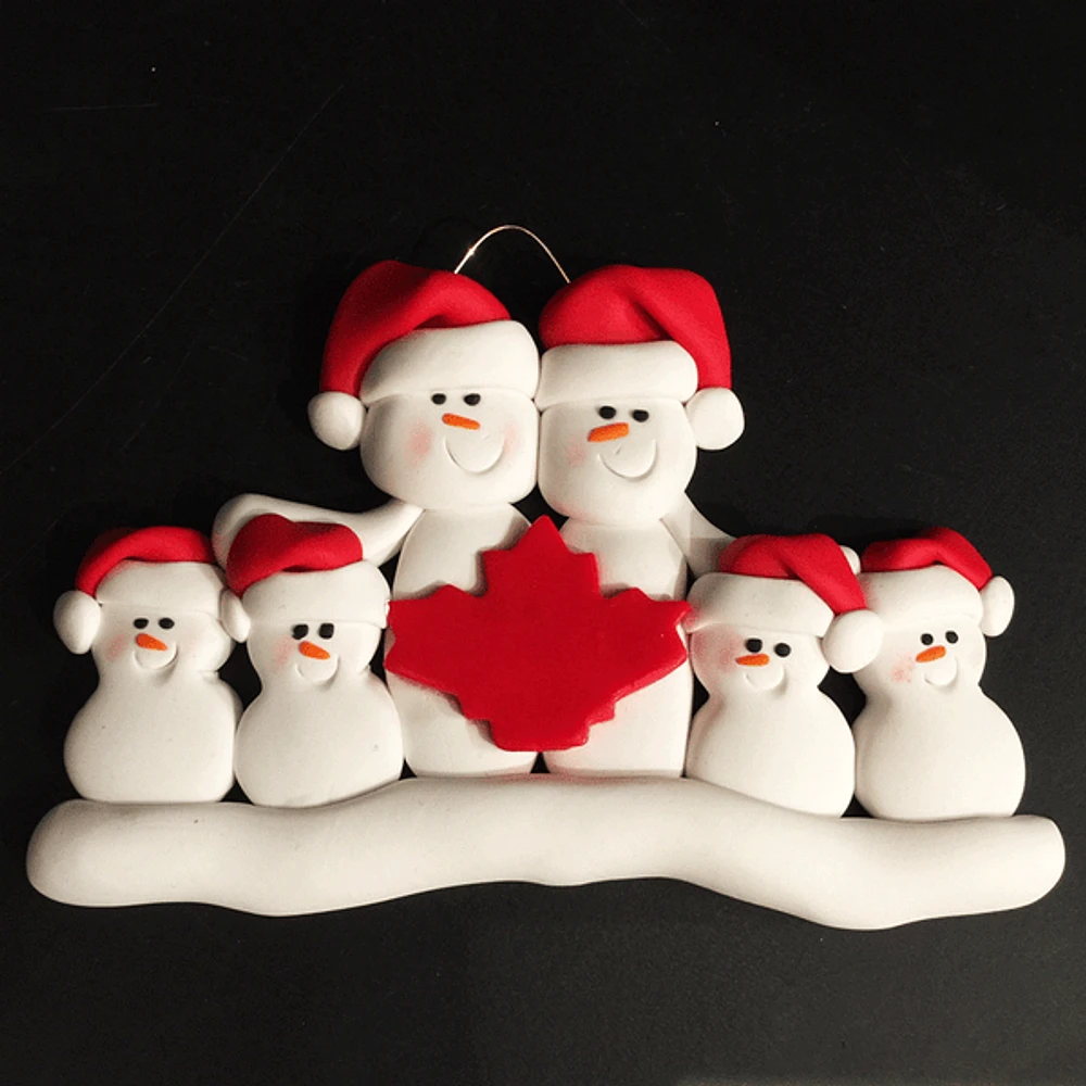 Maple Leaf Snowman Family of Six Ornament