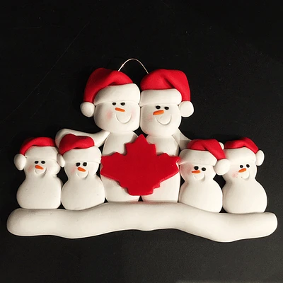 Maple Leaf Snowman Family of Six Ornament