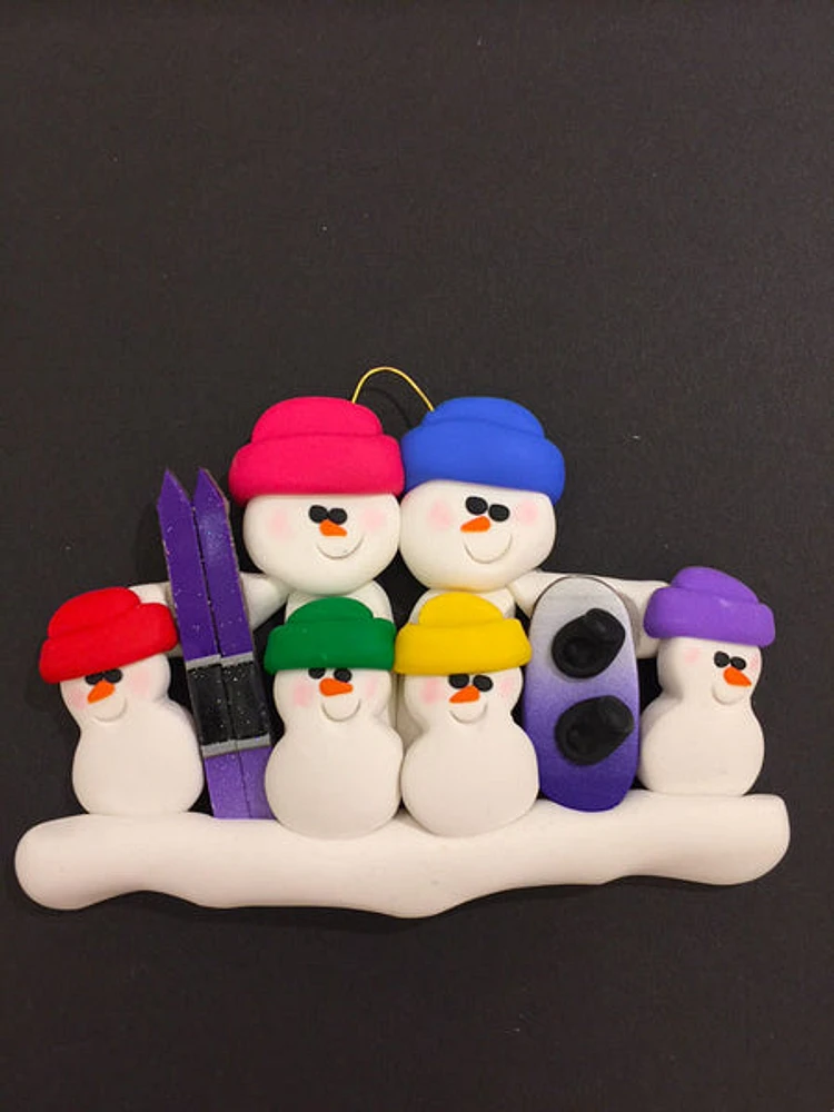 Ski/Snowboard Family of 6 Ornament