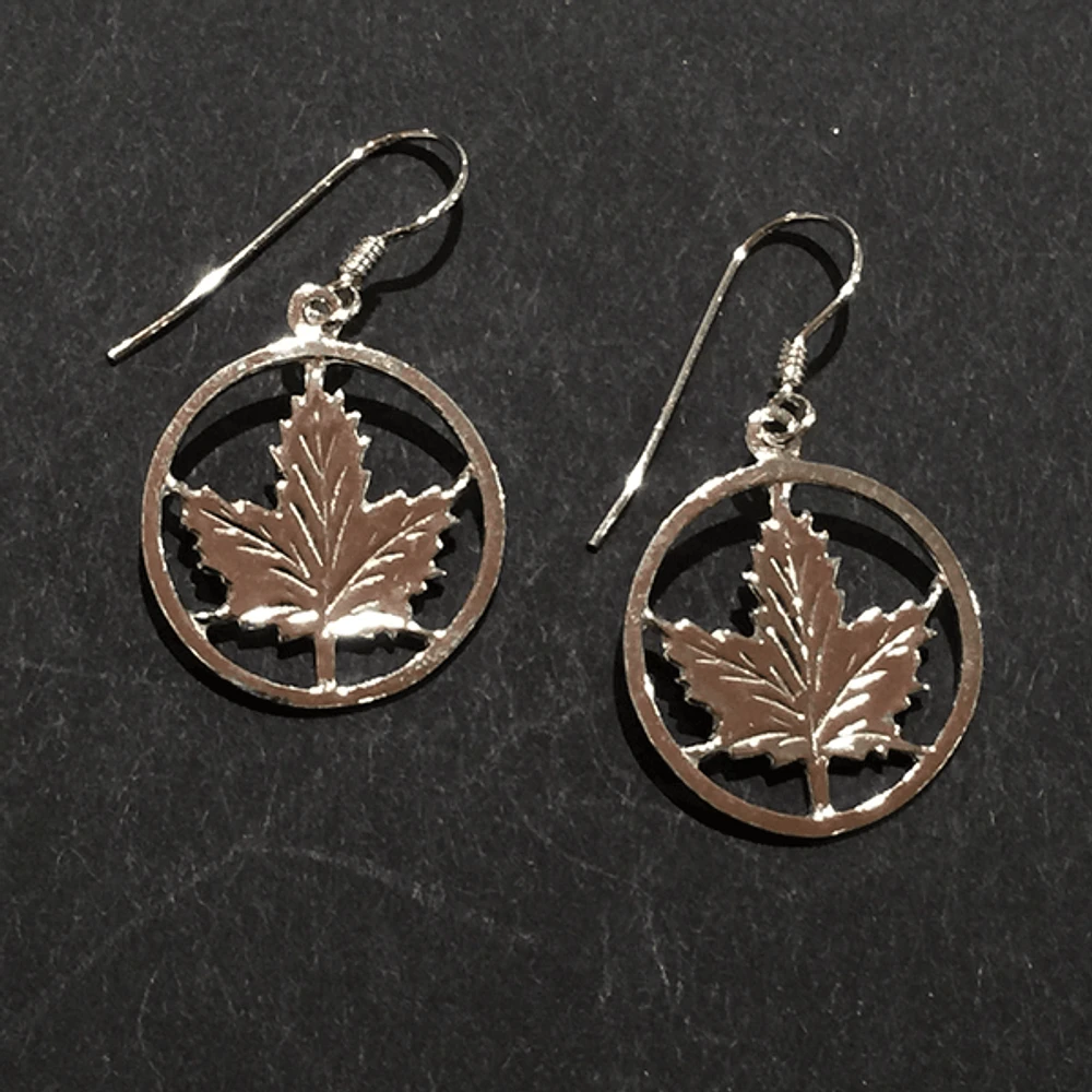 Earrings - Encircled Maple Leaf