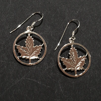 Earrings - Encircled Maple Leaf