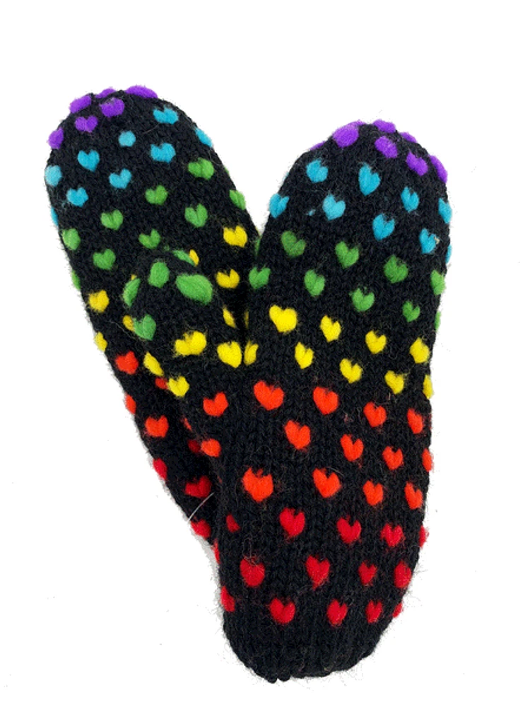 Hand Knit Thrummed Heart Mittens