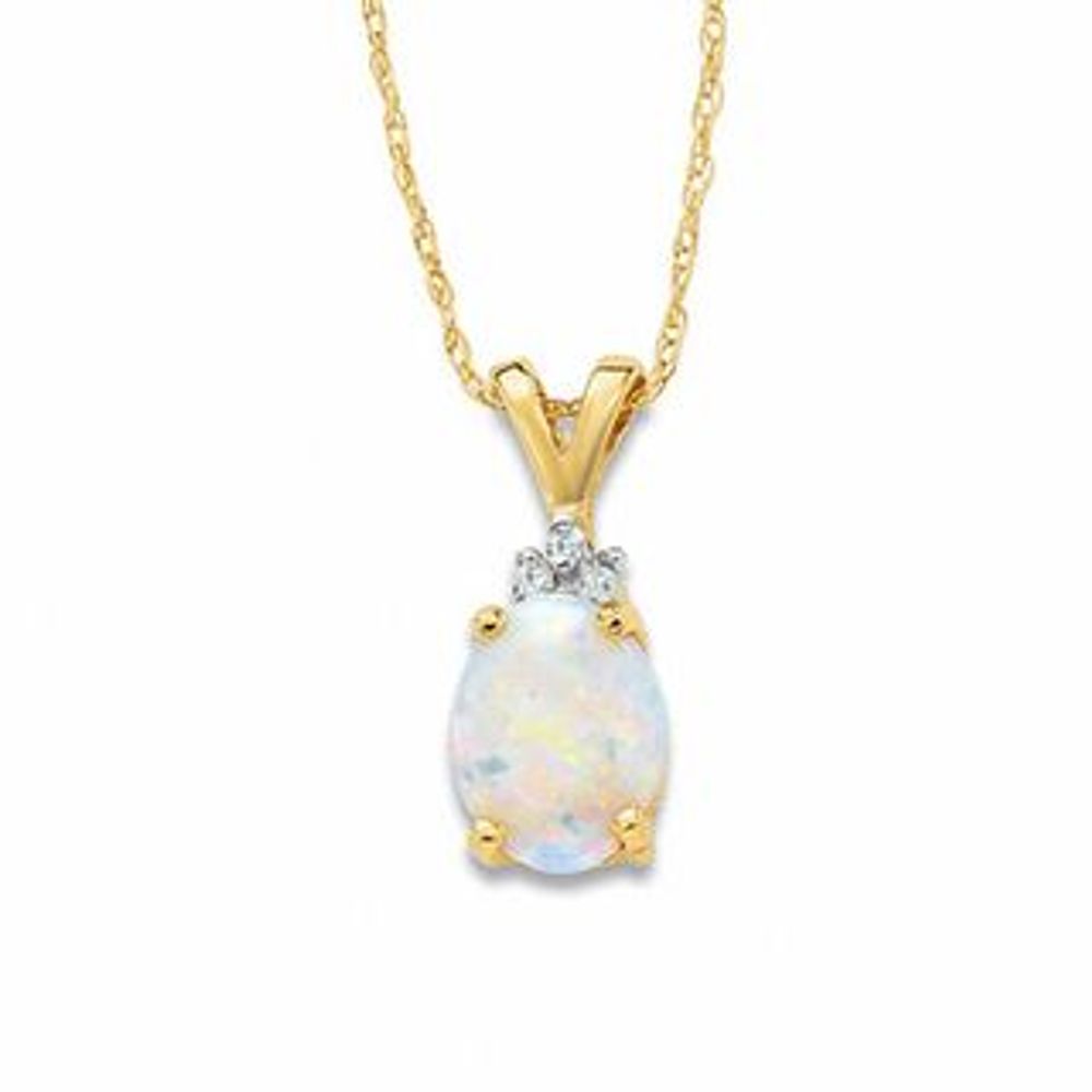 Oval Opal Pendant in 10K Gold with Tri-Top Diamond Accents|Peoples Jewellers