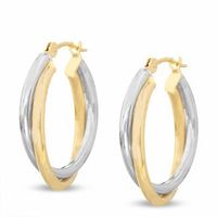 14K Two-Tone Gold Medium Double Hoop Earrings|Peoples Jewellers