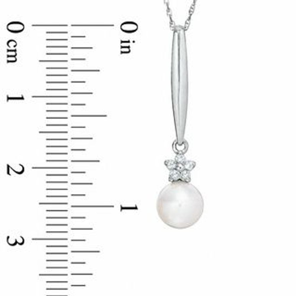 6.5-7.0mm Cultured Freshwater Pearl and Diamond Accent Stick Pendant in 10K White Gold|Peoples Jewellers