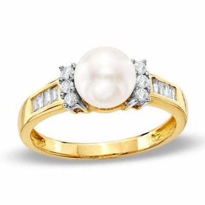 Cultured Freshwater Pearl and 0.26 CT. T.W. Diamond Ring in 10K Gold|Peoples Jewellers