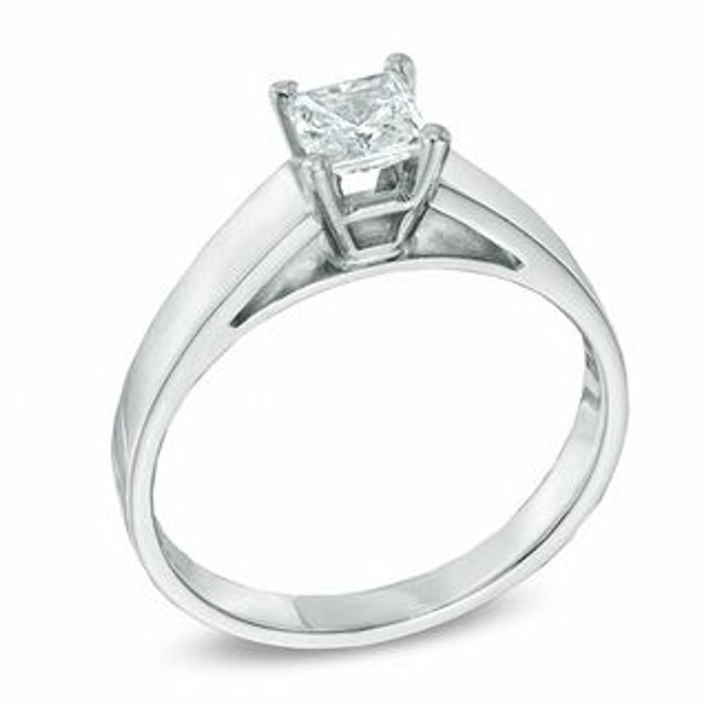 0.50 CT. Princess-Cut Diamond Solitaire Crown Royal Engagement Ring in 14K White Gold (J/I2)|Peoples Jewellers