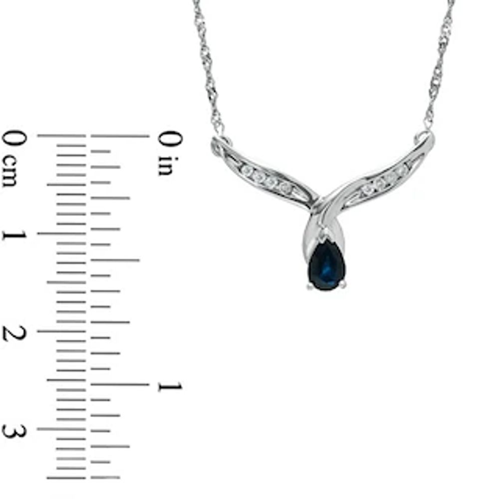 Pear-Shaped Blue Sapphire and Diamond Accent Wing Pendant in 10K White Gold - 16"|Peoples Jewellers