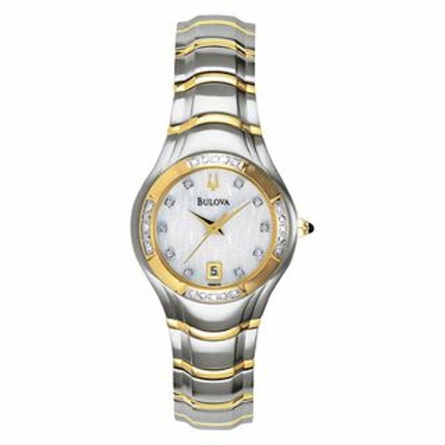 Ladies' Bulova Diamond Accent Two-Tone Watch with White Dial (Model: 98R70)|Peoples Jewellers