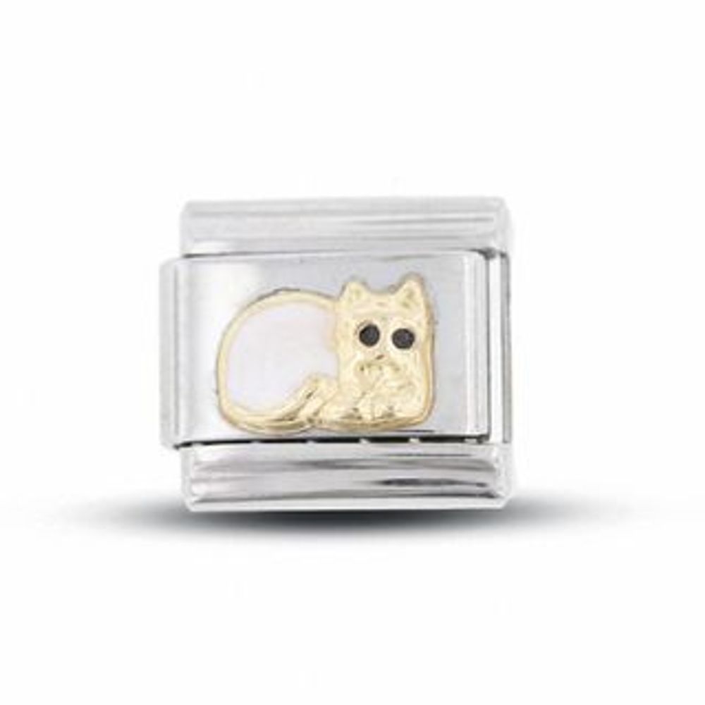 Cat Italian Charm in Stainless Steel with 18K Gold-Tone Accents|Peoples Jewellers