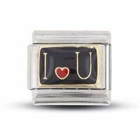 Enamel Black and Red 'I Heart U' Italian Charm in Stainless Steel with 18K Gold-Tone Accents|Peoples Jewellers